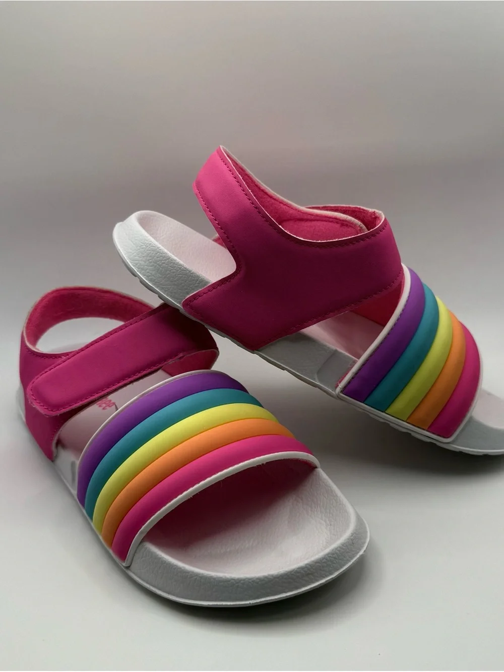 Gymboree Rainbow Slides Pink Little Girls Size 2 Strap Slip On Sandals VGUC